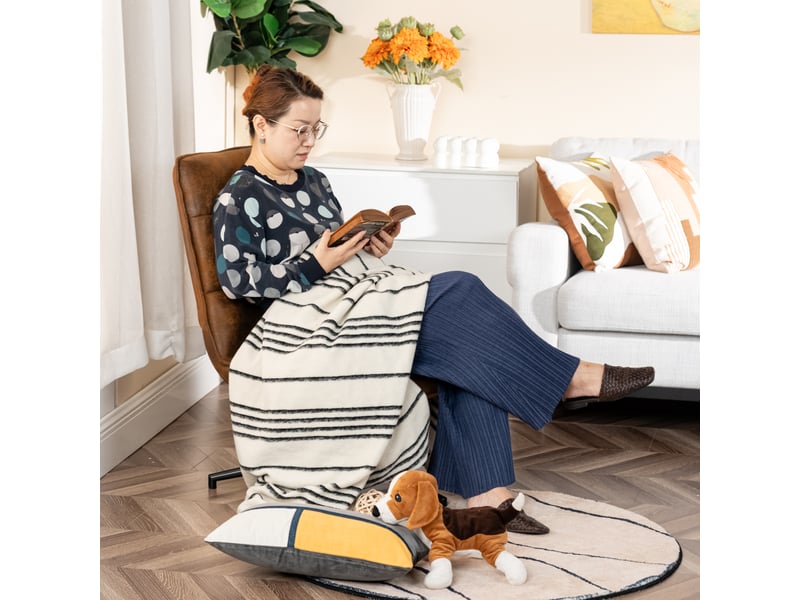  Fauteuil salon fonction d'inclinaison pivotant sur 360° avec dossier en suédine marron  - Conforama D