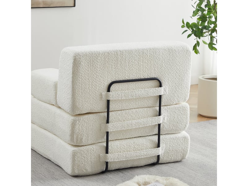  Canapé droit convertible 2-en-1, avec cadre en fer, canapé individuel réglable pour salon, chambre ou bureau, 80 x 90 x 90 cm, beige  - Conforama E