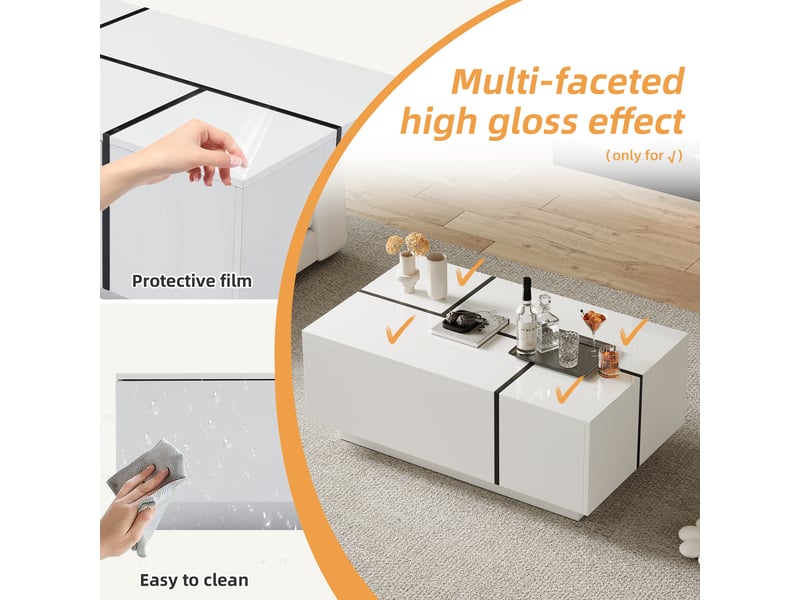  Table basse avec 4 tiroirs pour salon en panneaux de particules 100×60×40 cm blanc et noir  - Conforama C