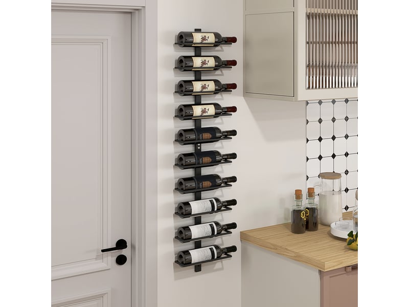  Casier à vin mural pour 10 bouteilles, 10 étagères, métal, noir, idéal pour la cuisine, le salon ou le bar.  - Conforama C