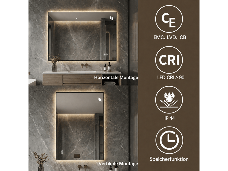  Miroir led salle de bains 50 x 70 cm, cadre aluminium et éclairage réglable  - Conforama C