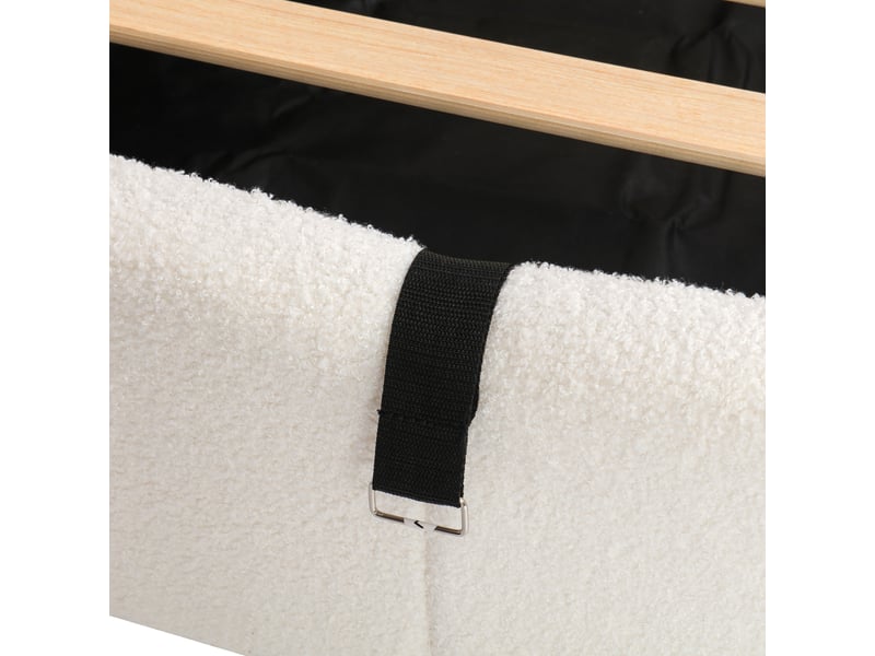  Lit banquette 200×90 cm avec rangement hydraulique, ports usb-a et usb-c, sans matelas, en tissu bouclé beige  - Conforama E