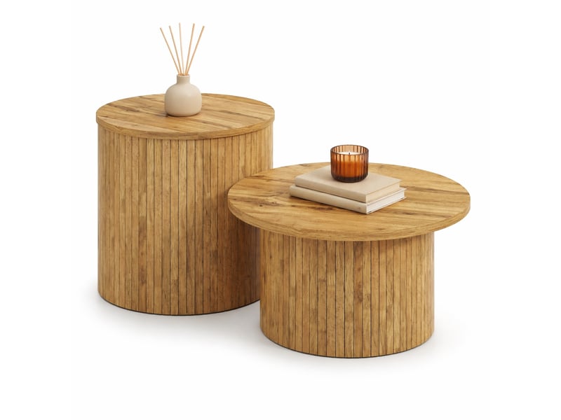  Lot de 2 tables basses rondes en mdf naturel – style nordique – ø75 et ø50 cm  - Conforama A