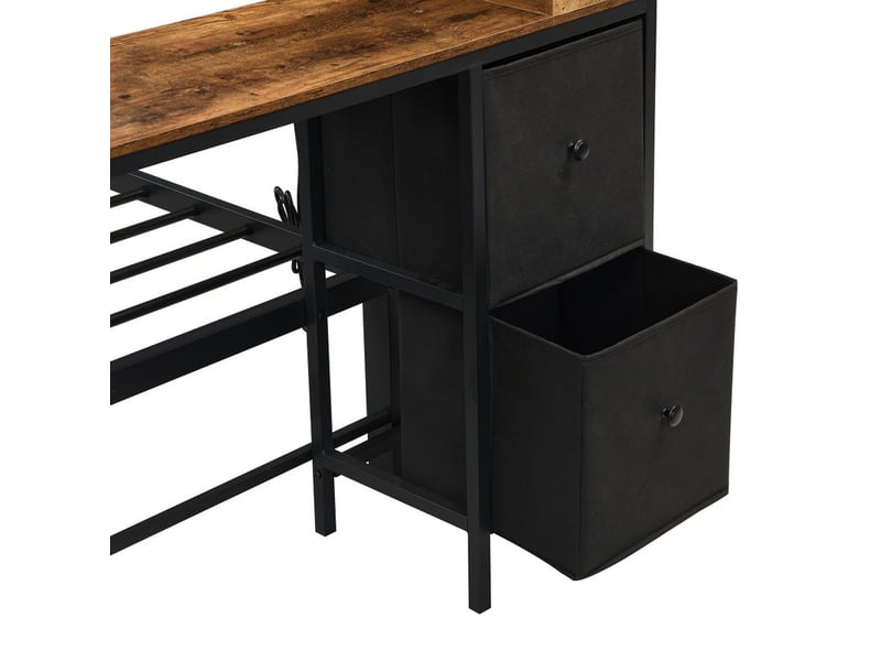 Lit coffre 120x200 cm, cadre en métal, 2 tiroirs, niches, table de chevet et port de charge, noir et bois naturel - Conforama E