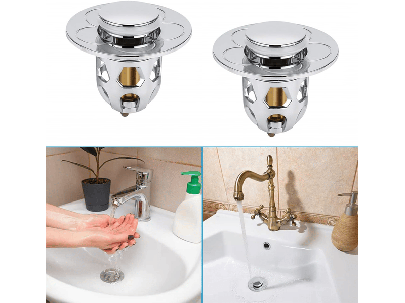 Bouchon de vidange universel pour évier de salle de bain, 2 pièces, argenté (convient aux trous de vidange de 34 à 40 mm) - Conforama E
