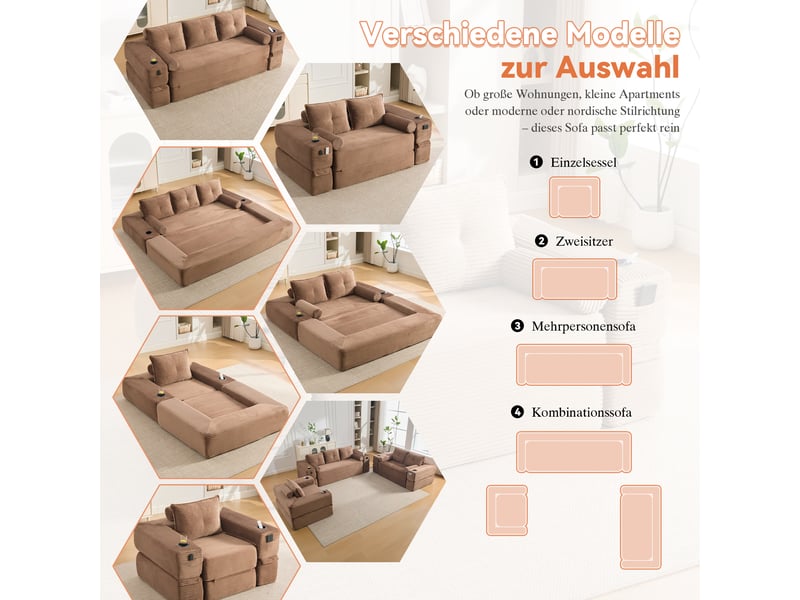 Canapé convertible, canapé-lit, en velours tricoté, porte-gobelets, 3 places, mobilier pour espace de vie, pour salon et séjour - Conforama E