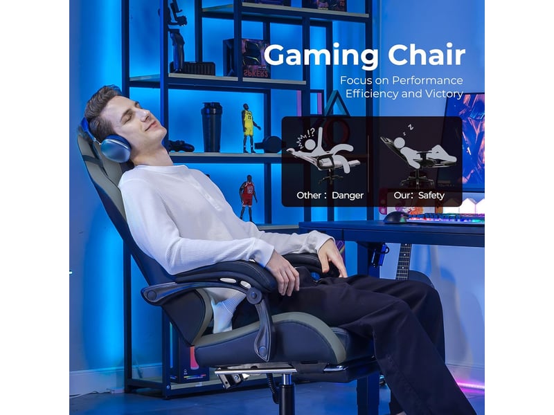 Gtplayer chaise de jeu avec repose-pieds, soutien lombaire et appui-tête réglable - gris XGC02-GY - Conforama C