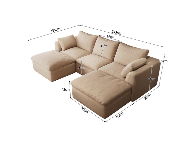  Canapé panoramique en u 5 places 245x155x83 cm en tissu lin kaki  - Conforama C