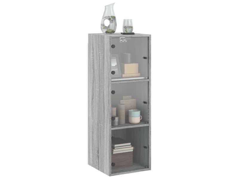  Armoire murale salon, meuble de rangement avec portes en verre sonoma gris 35x37x100 cm  - Conforama D