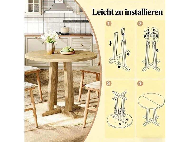  Table à manger ronde 80 cm – marron – 2 à 4 personnes, pieds réglables, style campagne moderne  - Conforama D