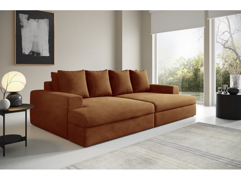 Canapé droit 4 places confort assise profonde en velours côtelé caldo cuivré - Conforama B