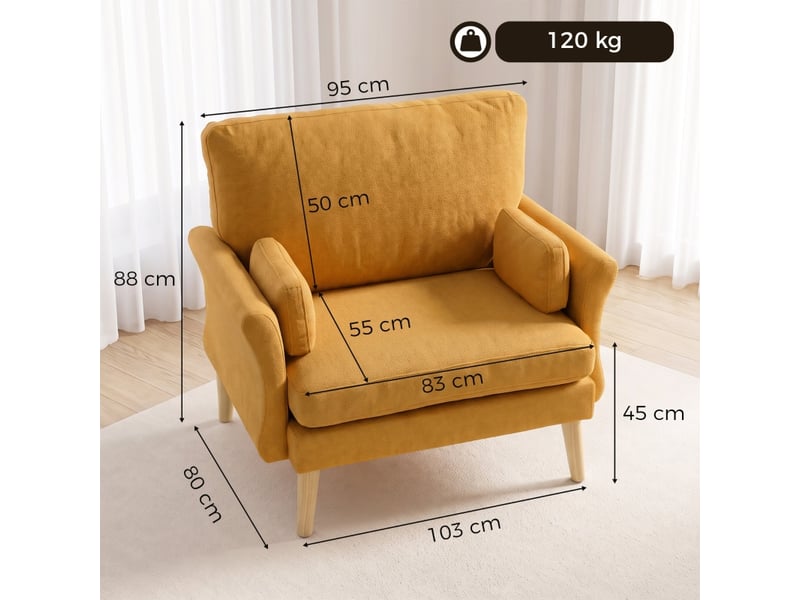  Fauteuil lounge jaune, revêtement polyester, confort luxueux, largeur de siège généreuse  - Conforama C