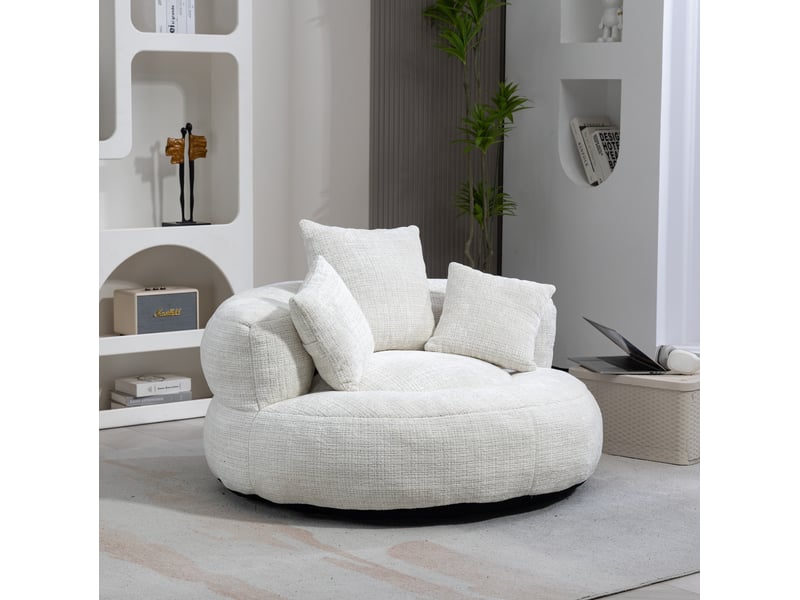  Fauteuil lounge fixe en tissu beige 108 × 108 cm avec 3 coussins, assise douce pour vos moments de détente  - Conforama B