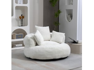 Fauteuil lounge fixe en tissu beige 108 × 108 cm avec 3 coussins, assise douce pour vos moments de détente