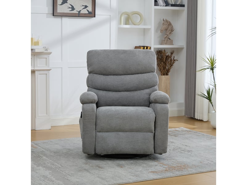  Fauteuil relax électrique gris, fauteuil massant chauffant, pivotant à 360° avec repose-pieds pour salon  - Conforama D