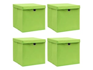 Boîtes de rangement avec couvercles 4 pcs vert 32x32x32cm tissu