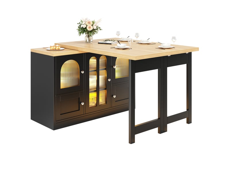  Îlot de cuisine extensible 120-197x40x72 cm noir avec led rgb  - Conforama A