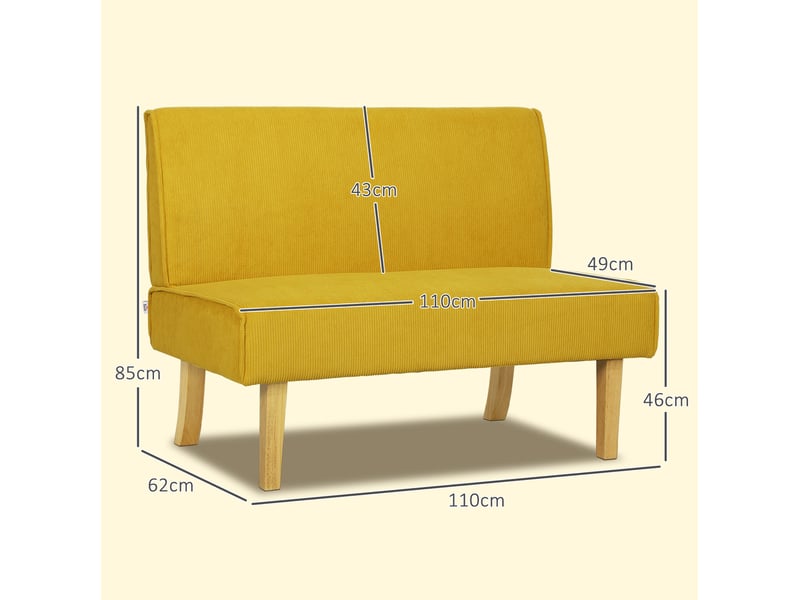Canapé 2 places 110x62x85 cm aspect velours côtelé sans accoudoirs bois jaune - Conforama E