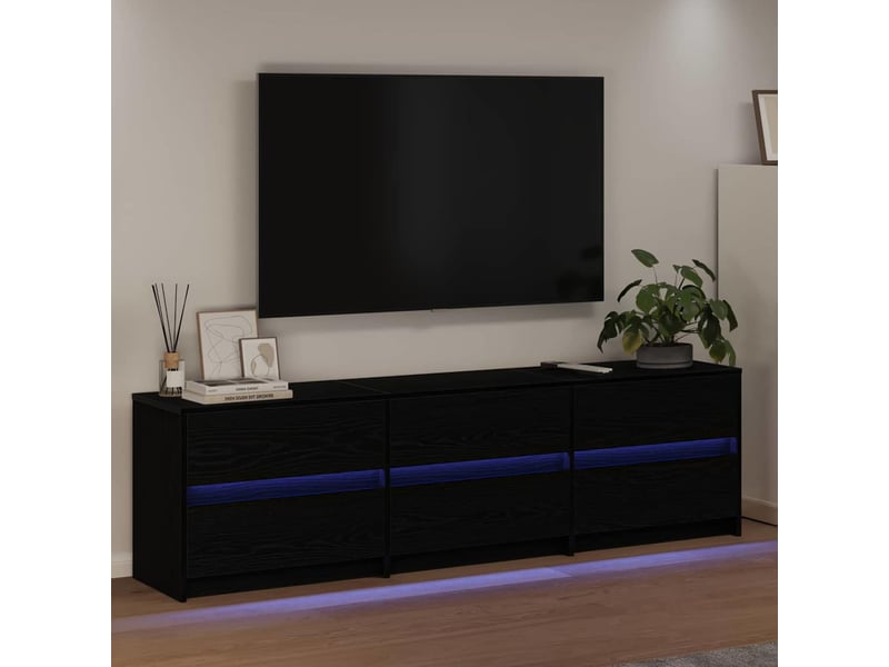 Meuble tv moderne, banc tv 180x34x50 cm chêne noir bois d'ingénierie - Conforama E