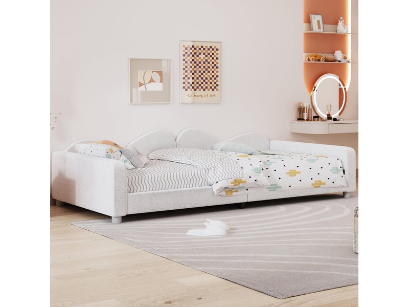  Lit enfant 90x200 cm avec dossier et accoudoirs mdf blanc sans matelas  - Conforama D