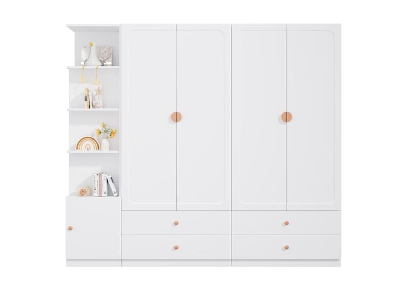 Grande armoire 200 x 225 x 45 cm avec 3 penderies, 4 tiroirs et nombreux compartiments, meuble multifonction à portes battantes au design moderne pour chambre - blanc OPULERANE TRADING LTD - Conforama A
