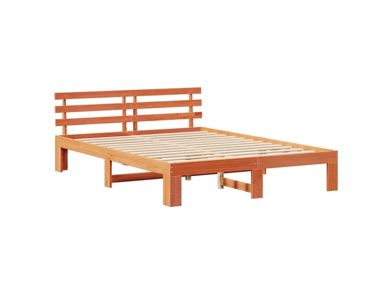  Lit double- lit adulte -  cadre de lit avec tête de lit brun  150 x 200 cm pin massif  - Conforama C