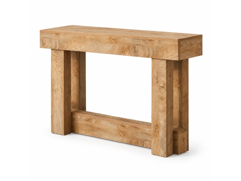  Table console 2 niveaux 160 x 30 x 85 cm marron chêne clair en bois, avec étagère pour l'entrée et derrière le canapé  - Conforama A