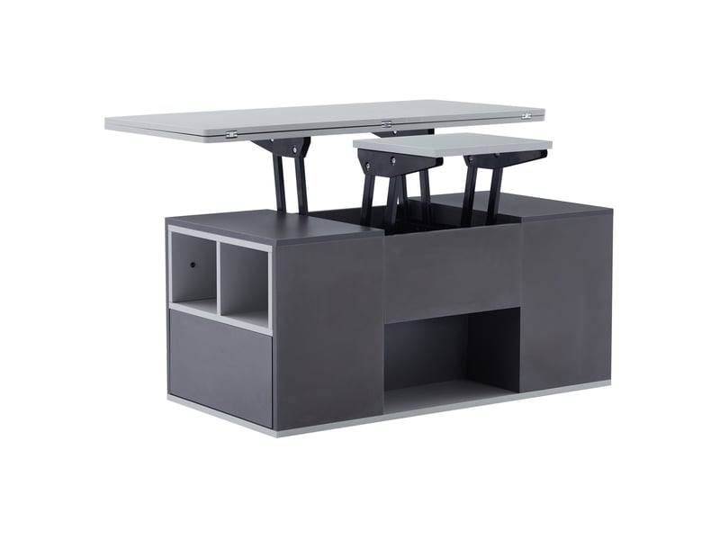  Table basse relevable avec 2 tiroirs et niches ouvertes pour salon, en panneau de particules, gris, 100 × 51 × 47 cm  - Conforama A