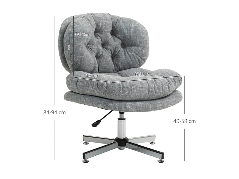  Chaise de bureau sans accoudoirs, chaise de bureau confortable avec assise rembourrée et hauteur réglable, grise  - Conforama E