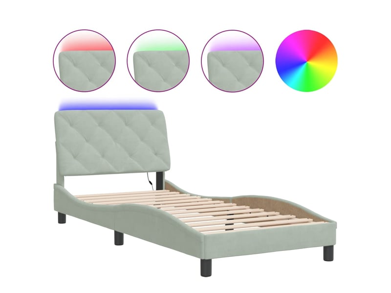  Lit simple- lit adulte -  cadre de lit avec led sans matelas gris clair 80x200 cm velours  - Conforama A