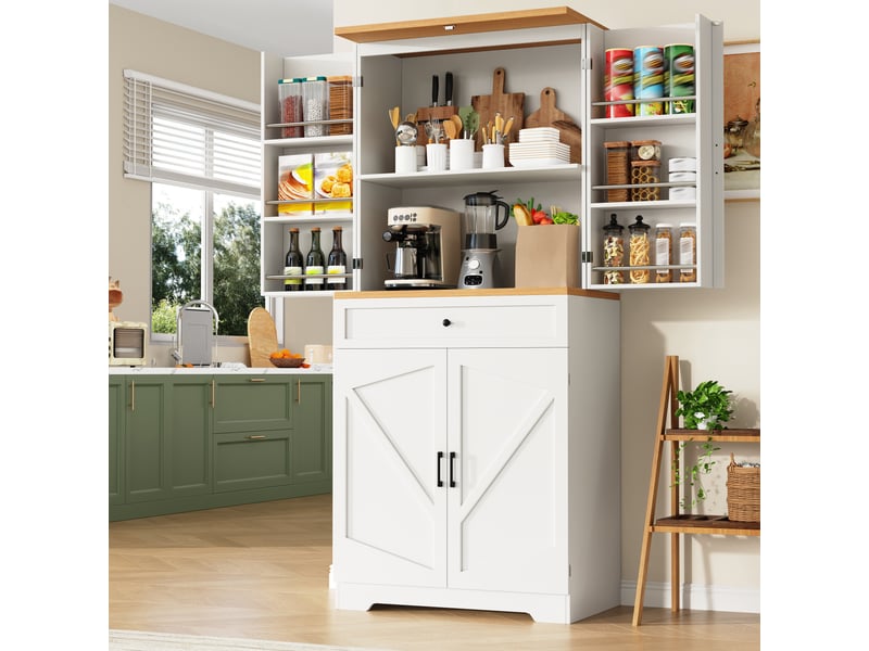  Meuble de cuisine muvano blanc à 4 portes et tiroir, buffet haut 80 x 40 x 180 cm  - Conforama B