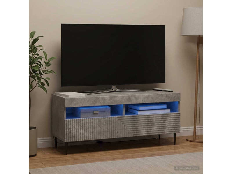 Meuble tv - banc tv - meuble de rangement led gris béton bois d'ingénierie - Conforama B