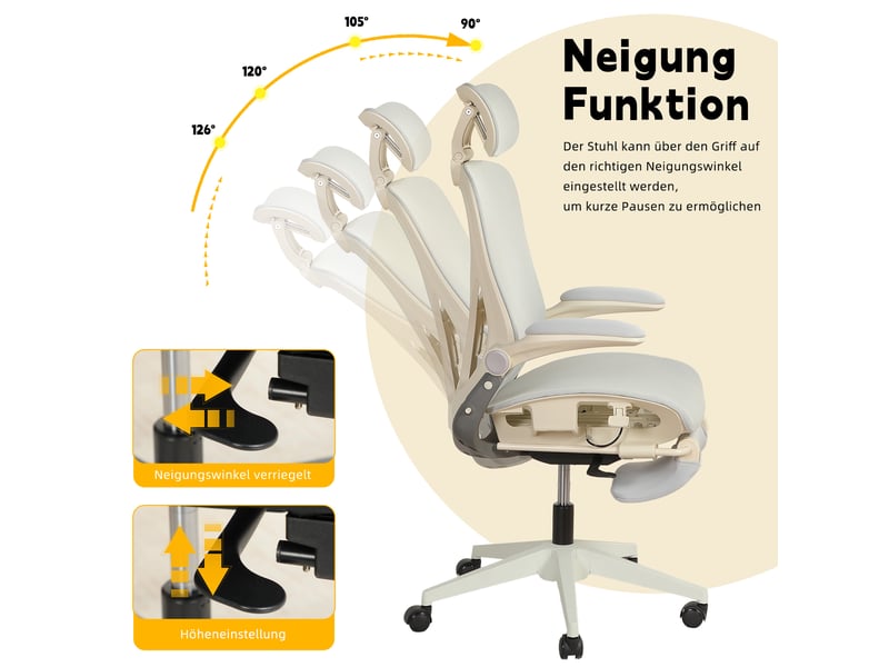  Chaise de bureau ergonomique pliable avec appui-tête 3d - lpospi - soutien lombaire réglable, maille - gris  - Conforama C