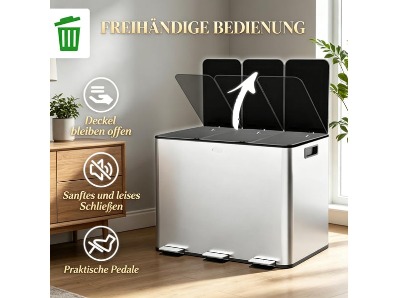 Poubelle tri sélectif - poubelle de cuisine, système de tri des déchets avec 3 compartiments de 10 l chacun, argent - Conforama C