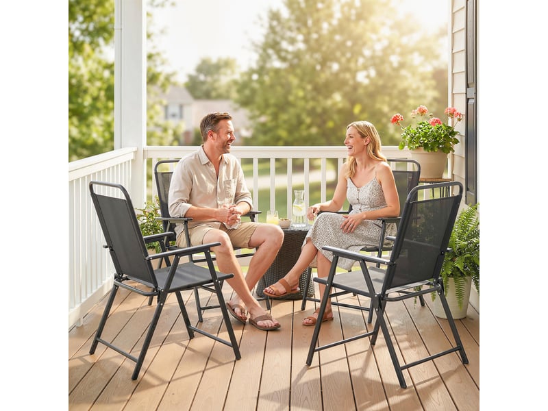  Lot de 4 chaises de jardin, chaises pliantes, acier, textilène, 65x60x94cm, noir  - Conforama D