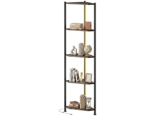 Bibliothèque d'angle à 5 niveaux avec éclairage led pour salon, chambre, bureau, marron rustique