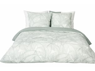 Parure de lit Feuillage Nature en coton-lin lavé 240x220 cm – Housse de couette + 2 taies 63x63 cm, motif végétal apaisant