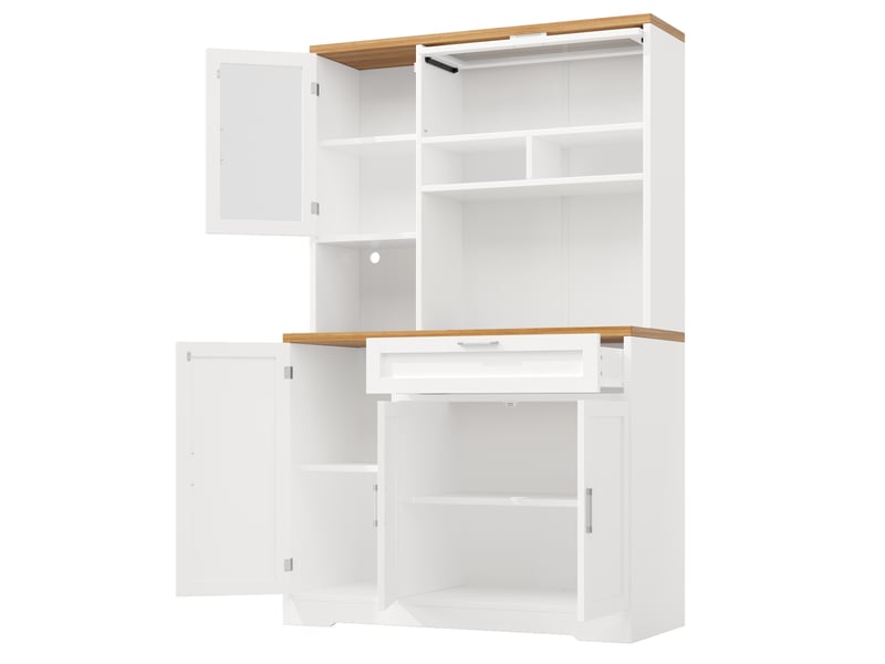  Buffet haut 104x40x180 cm avec vitrine led - armoire de cuisine moderne blanc et noir  - Conforama D