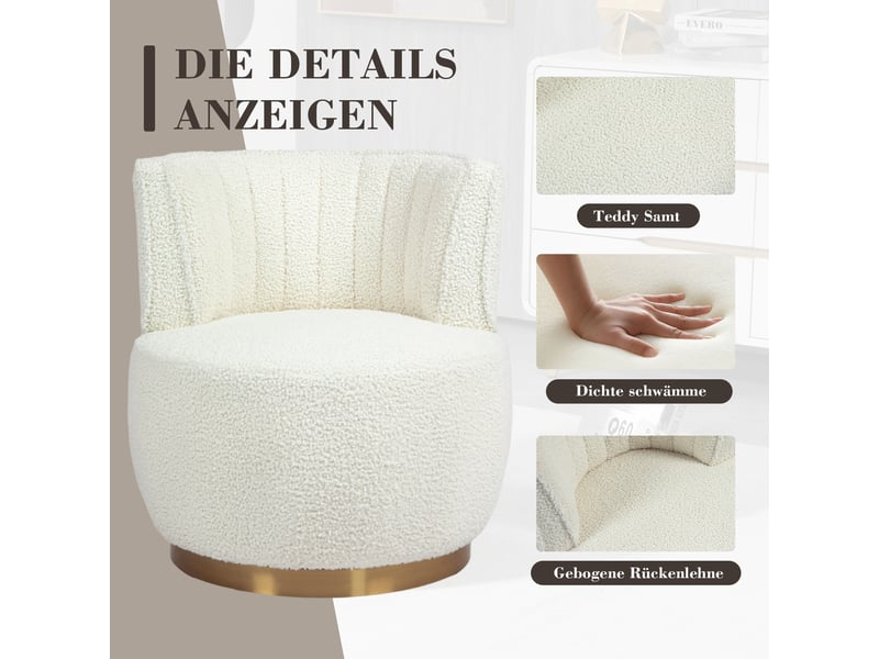  Fauteuil pivotant à 360° en tissu teddy blanc W2845P262594 - Conforama D