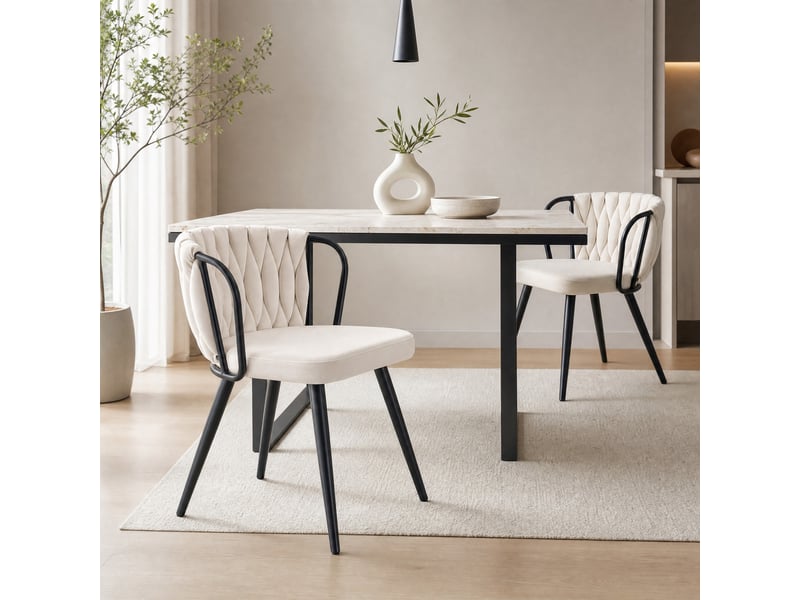  Lot de 2 chaises de salle à manger,43x58x76 cm,velours,beige et noir  - Conforama B