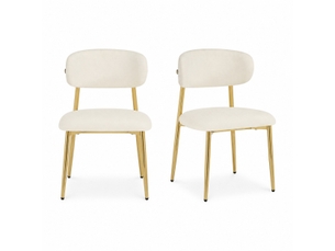 Lot de 2 chaises de salle à manger rembourrées réglables en hauteur, structure dorée, charge 125 kg, coloris blanc