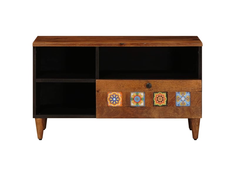 Meuble tv - banc tv - meuble de rangement noyer 80 x 33 x 46 cm bois de mangue massif - Conforama D