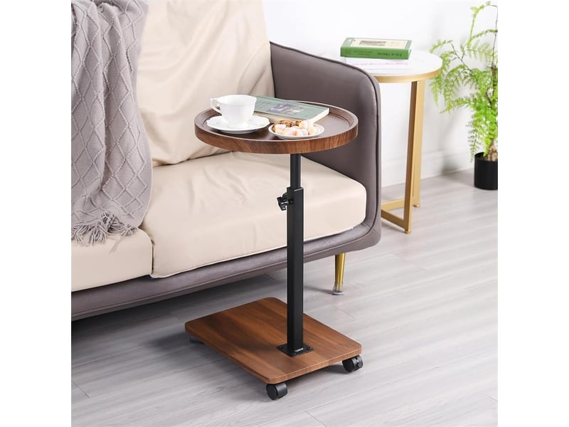  Table d'appoint c 2 niveaux, plateau rotatif 360°, hauteur réglable, roulettes, espace rangement, canapé, lit, salon PHK_34P6UCMN - Conforama D