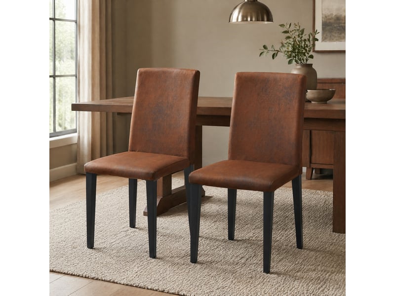  Lot de 2 chaises de salle à manger en tissu technique marron et métal noir  - Conforama D