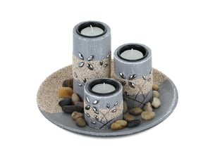 Lot de 3 bougeoirs décoratifs modernes avec soucoupe ronde 30 x 30 x 5 cm en verre blanc 13_0011901