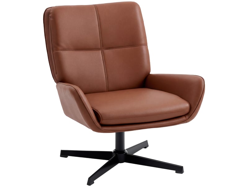  Fauteuil de salon revêtu de cuir pu, fauteuil de lecture avec assise rembourrée, accoudoirs et pieds en métal, marron  - Conforama A