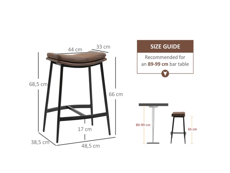  Lot de 2 tabourets de bar avec repose-pieds acier style industriel assise incurvée 48,5 x 38,5 x 68,5 cm marron noir  - Conforama E