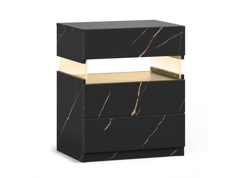  Table de chevet led,48x38x61 cm,3 tiroirs,noir et doré  - Conforama A