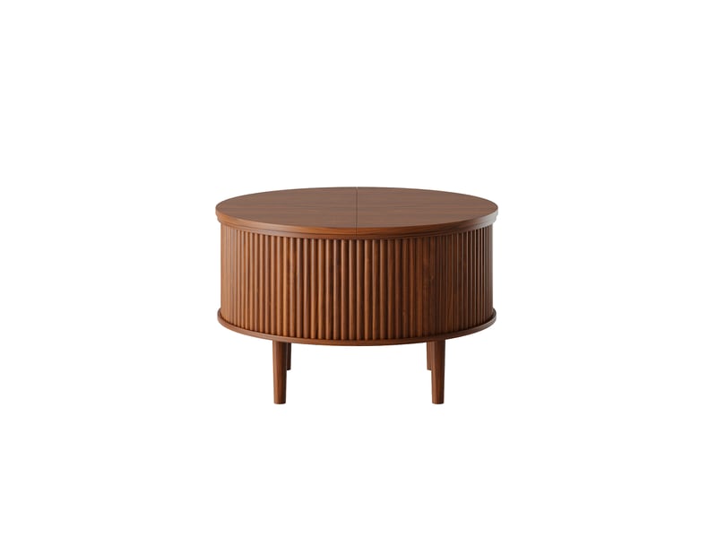  Table basse ronde marron 80 x 80 x 50 cm avec plateau réglable et fonction coulissante, coins arrondis et hauteur ajustable  - Conforama A