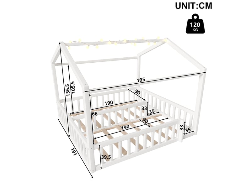 Lit enfant 2 x 90x190 cm modulable avec barrières blanc - Conforama C